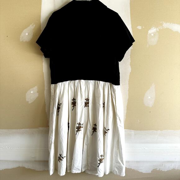 Eshakti Surplice Midi Dress Embroidered Collar 100% Cotton Pockets Black 3X 24W - Picture 7 of 7